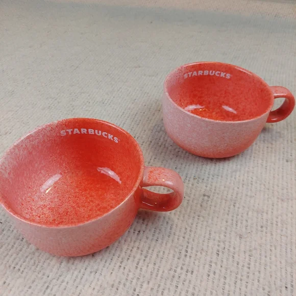 Starbucks | Kitchen | Lot Of Two Starbucks Soup Mugs 220 Red Pink White  Ombre 6 Oz Splatter | Poshmark